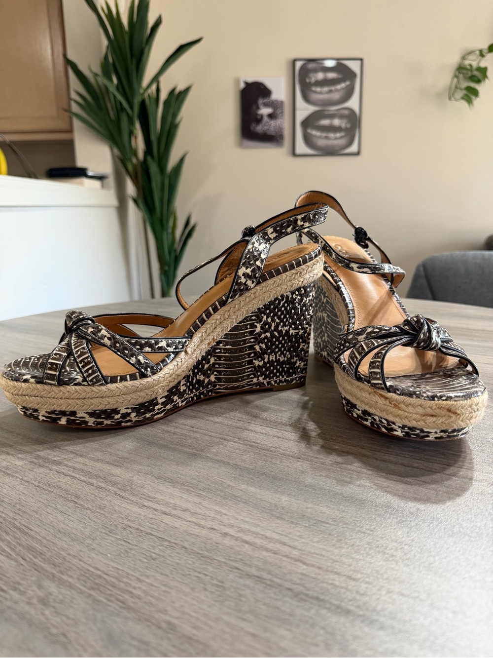 Coach Leather Woven Espadrille Wedge Summer Sandals in Snakeskin Women’s Size 10